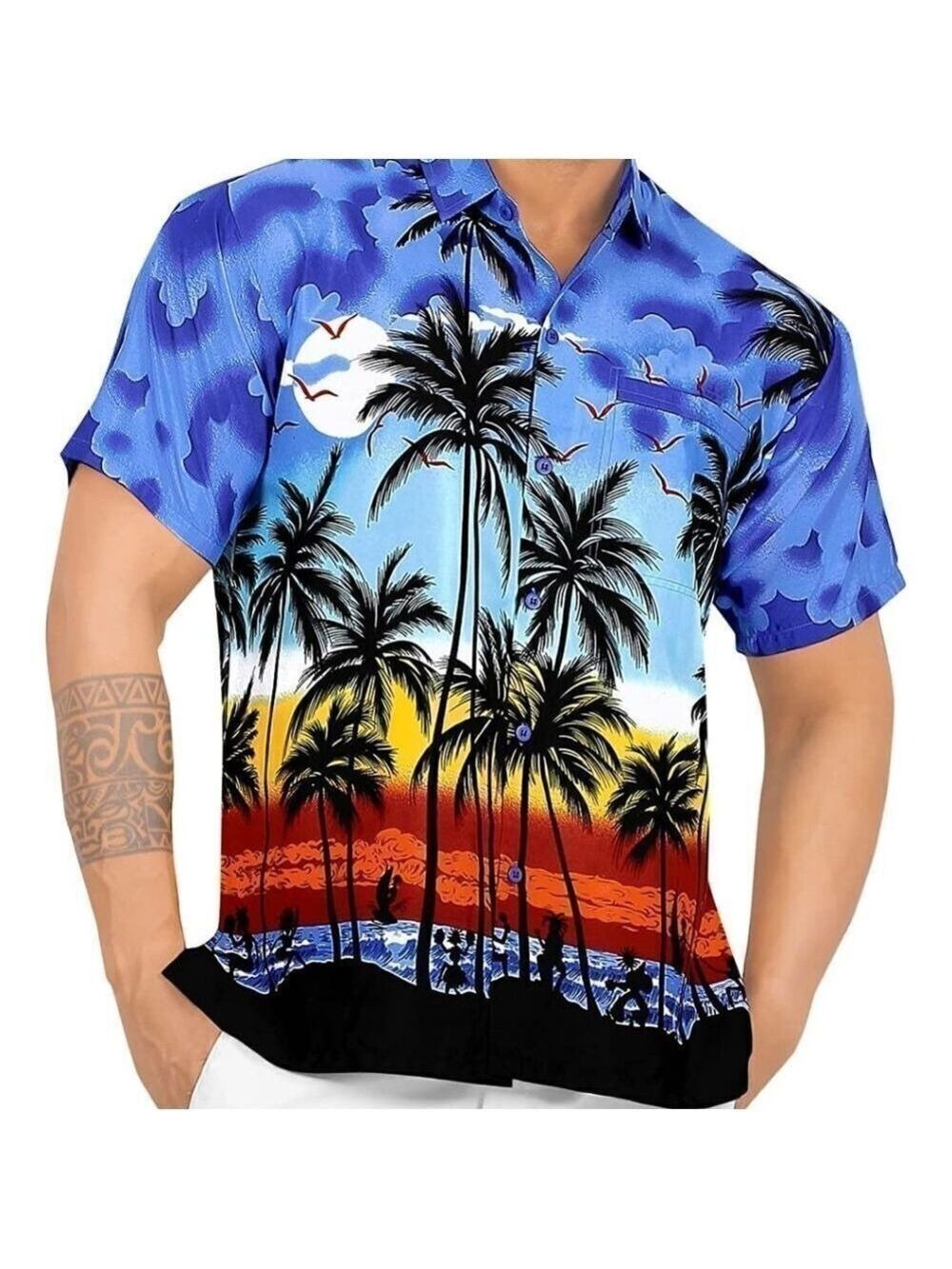 LA LEELA Men's Hawaiian Beach Button Down Casual Shirts NWT Size L